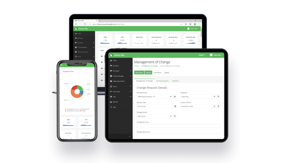 Mobile devices running the EHS Insight platform app